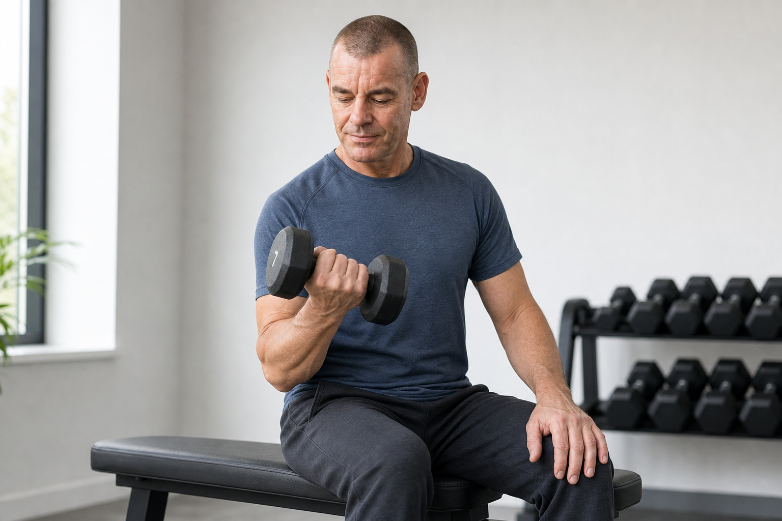 Ian Ross performing a simple controlled dumbbell curl
